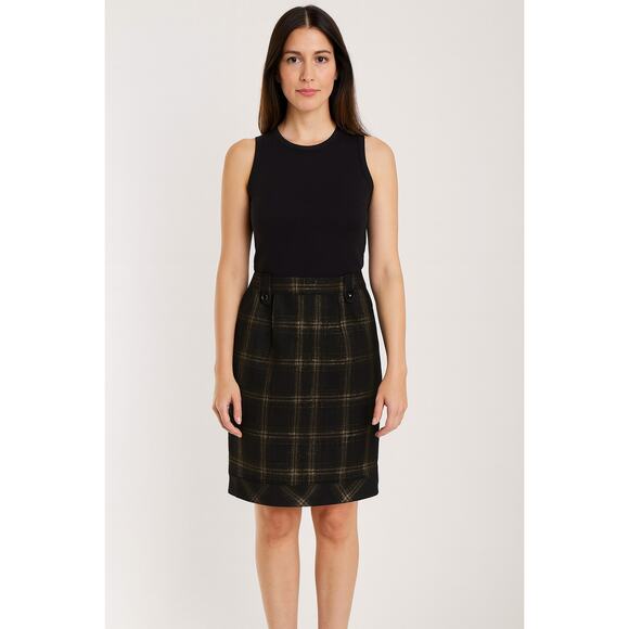 Worthington Women's Size 12 Skirt Dark Gray Gold Metallic Plaid Pencil Style - Picture 1 of 5